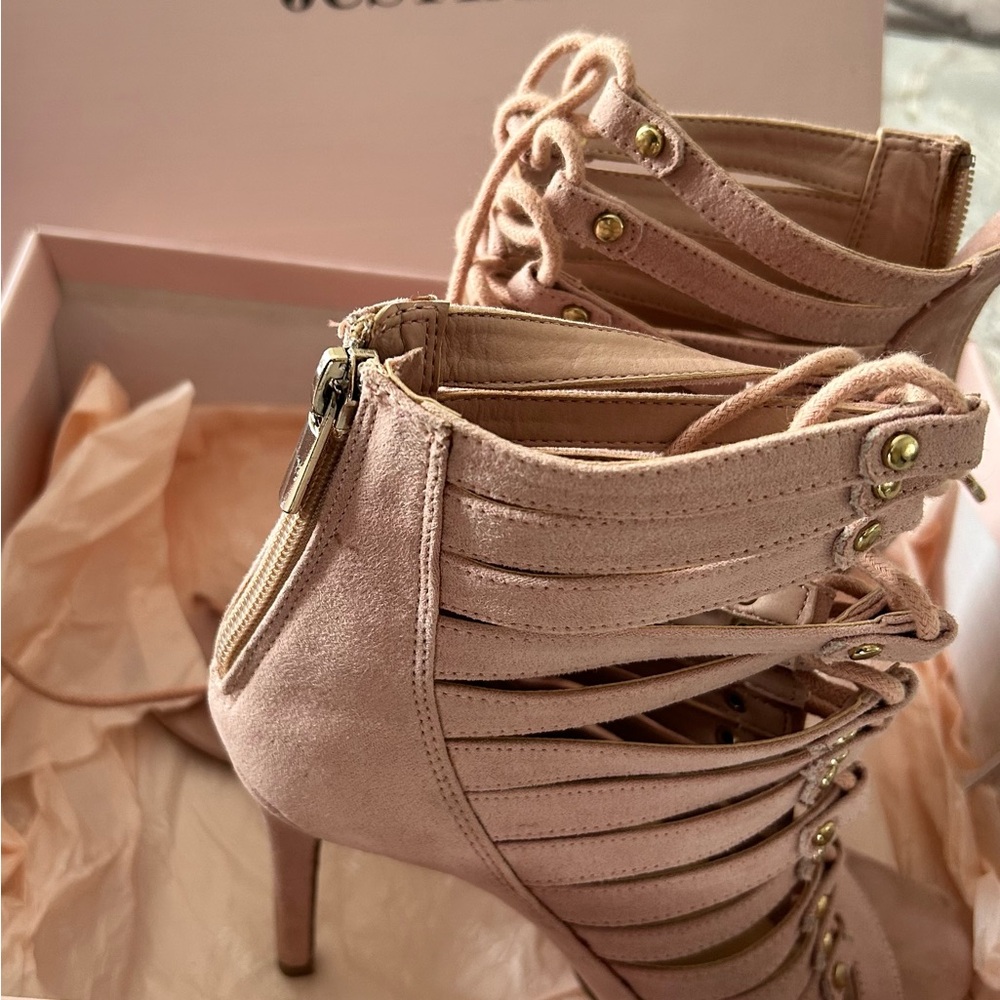 JustFab Pink Heels with Stiletto and Cage Design